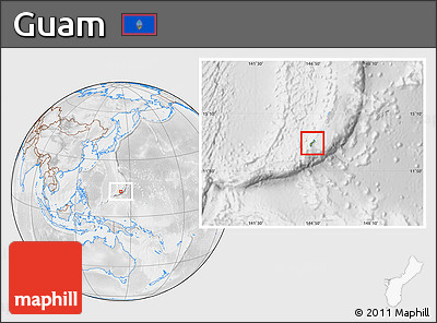 Physical Location Map of Guam, lighten, desaturated
