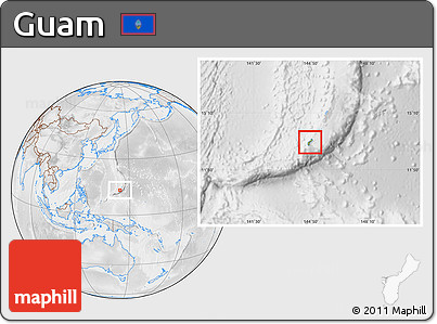 Physical Location Map of Guam, lighten, desaturated