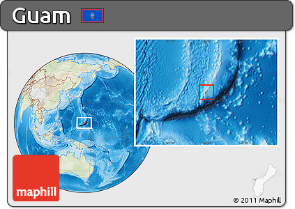 Physical Location Map of Guam, lighten, land only
