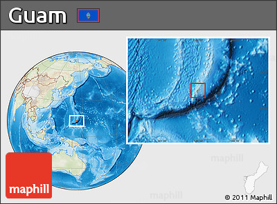 Physical Location Map of Guam, lighten, land only