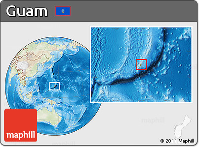 Physical Location Map of Guam, lighten, land only