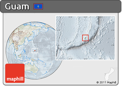 Physical Location Map of Guam, lighten, semi-desaturated