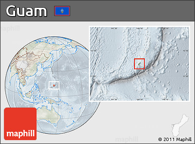 Physical Location Map of Guam, lighten, semi-desaturated