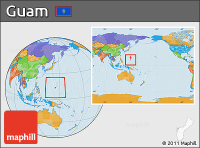 Political Location Map of Guam, within the entire continent