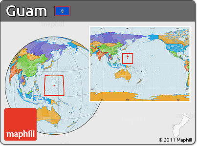 Political Location Map of Guam, within the entire continent