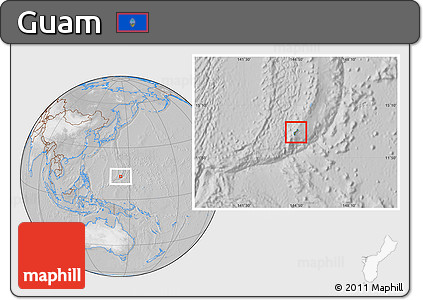 Satellite Location Map of Guam, lighten, desaturated