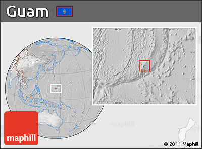 Satellite Location Map of Guam, lighten, desaturated