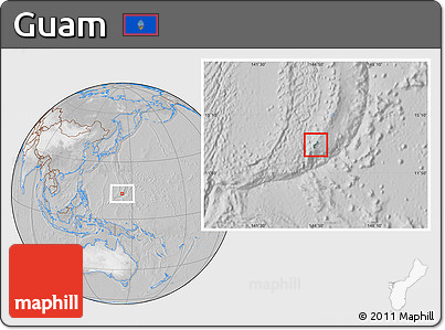 Satellite Location Map of Guam, lighten, desaturated