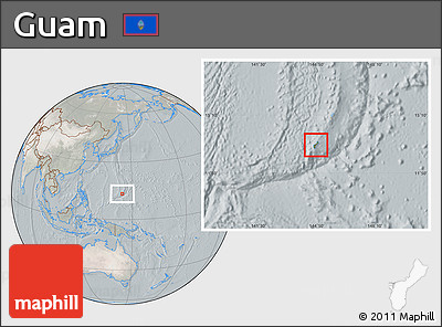 Satellite Location Map of Guam, lighten, semi-desaturated