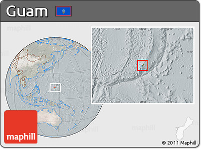 Satellite Location Map of Guam, lighten, semi-desaturated