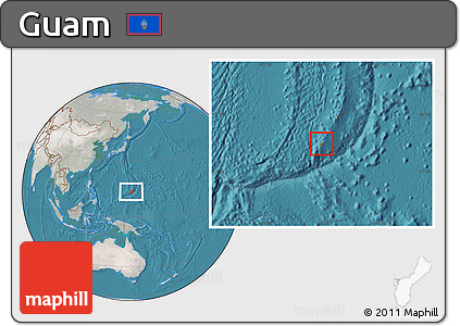 Satellite Location Map of Guam, lighten, semi-desaturated, land only