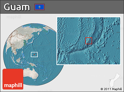 Satellite Location Map of Guam, lighten, semi-desaturated, land only