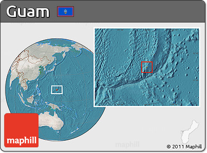 Satellite Location Map of Guam, lighten, semi-desaturated, land only