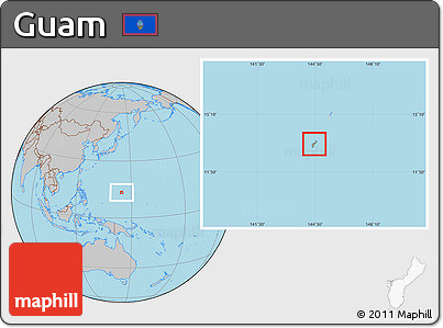 Savanna Style Location Map of Guam, gray outside, hill shading inside