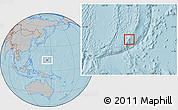 Savanna Style Location Map of Guam, gray outside, hill shading outside