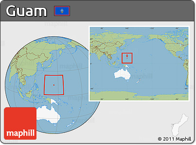 Savanna Style Location Map of Guam, highlighted continent, within the entire continent