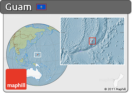 Savanna Style Location Map of Guam, highlighted continent, hill shading