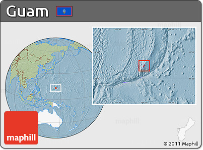 Savanna Style Location Map of Guam, highlighted continent, hill shading