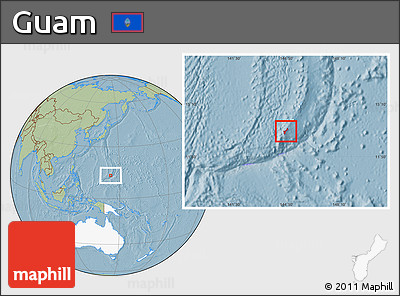 Savanna Style Location Map of Guam, highlighted continent, hill shading