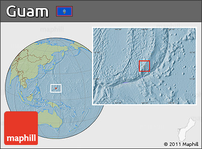 Savanna Style Location Map of Guam, hill shading outside