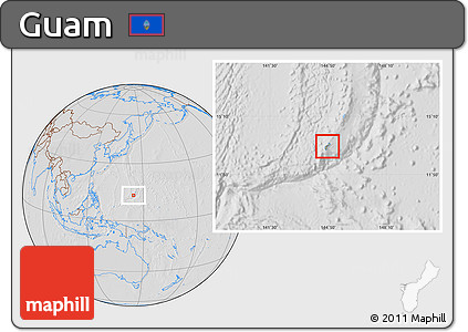 Savanna Style Location Map of Guam, lighten, desaturated, hill shading