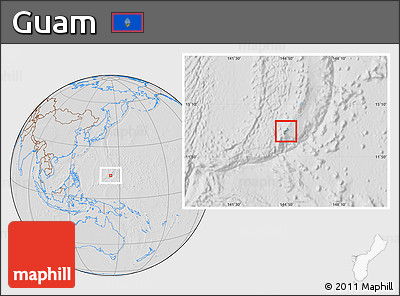 Savanna Style Location Map of Guam, lighten, desaturated, hill shading