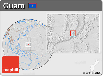 Savanna Style Location Map of Guam, lighten, desaturated, hill shading
