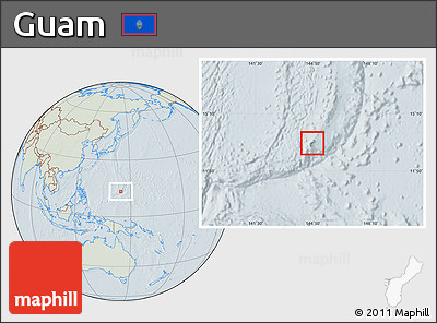 Savanna Style Location Map of Guam, lighten, hill shading