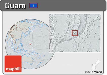 Savanna Style Location Map of Guam, lighten, semi-desaturated, hill shading