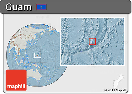 Savanna Style Location Map of Guam, lighten, semi-desaturated, land only, hill shading
