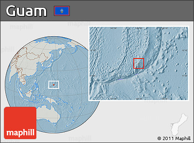 Savanna Style Location Map of Guam, lighten, semi-desaturated, land only, hill shading