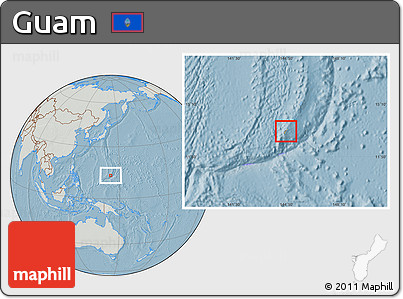 Savanna Style Location Map of Guam, lighten, semi-desaturated, land only, hill shading