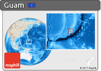 Shaded Relief Location Map of Guam, highlighted continent