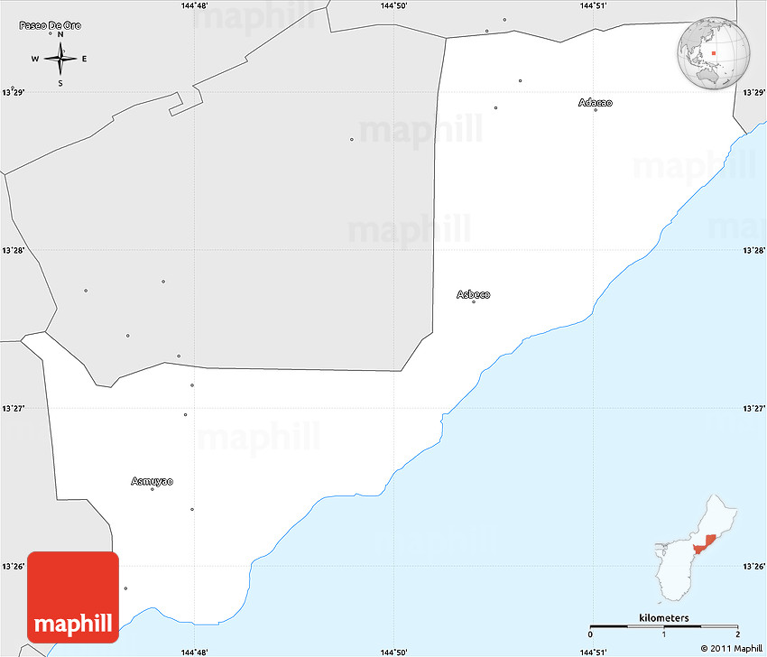 Silver Style Simple Map of Mangilao