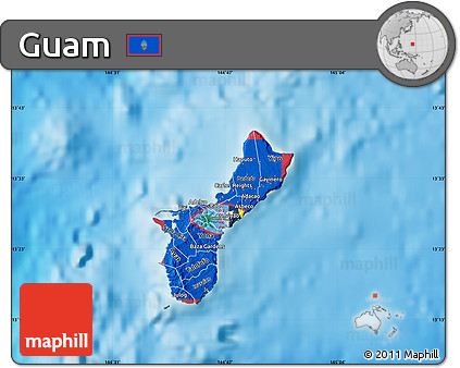 Flag Map of Guam, physical outside, flag rotated