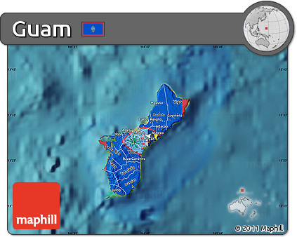 Flag Map of Guam, satellite outside, flag aligned to the middle