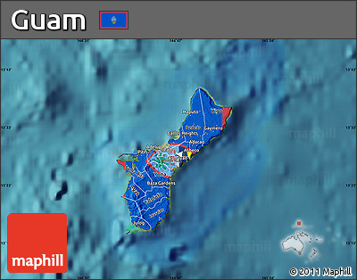 Flag Map of Guam, satellite outside, flag aligned to the middle