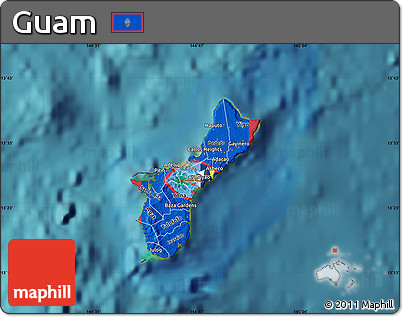 Flag Map of Guam, satellite outside, flag aligned to the middle