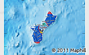 Flag Map of Guam, shaded relief outside, bathymetry sea, flag centered