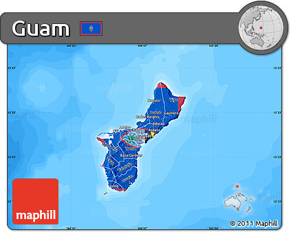 Flag Map of Guam, single color outside, bathymetry sea, flag rotated