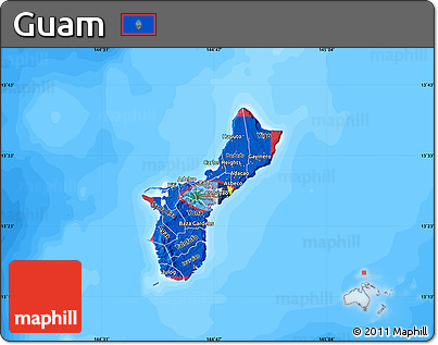 Flag Map of Guam, single color outside, bathymetry sea, flag rotated