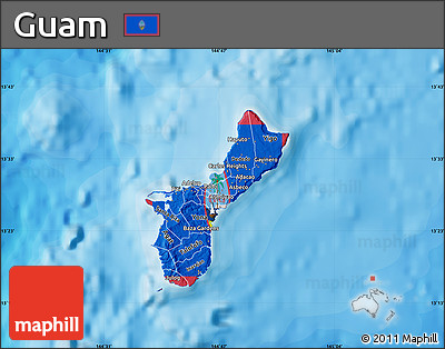 Flag Map of Guam, single color outside, bathymetry sea, shaded relief sea