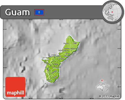 Physical Map of Guam, desaturated