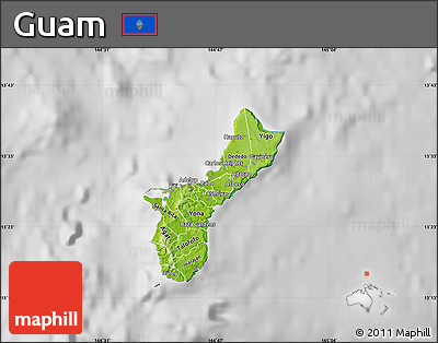 Physical Map of Guam, lighten, desaturated