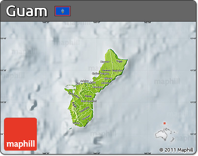 Physical Map of Guam, lighten, semi-desaturated