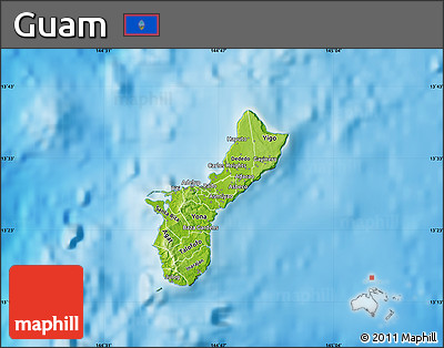 Physical Map of Guam, lighten, semi-desaturated, land only