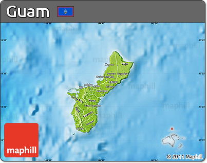 Physical Map of Guam, lighten, semi-desaturated, land only