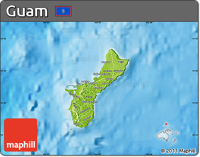Physical Map of Guam, political outside