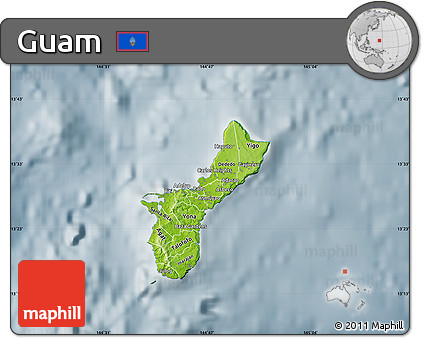 Physical Map of Guam, semi-desaturated