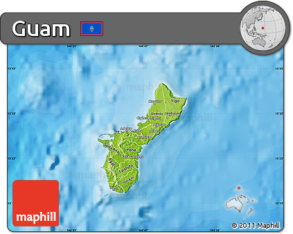 Physical Map of Guam, single color outside, bathymetry sea, shaded relief sea